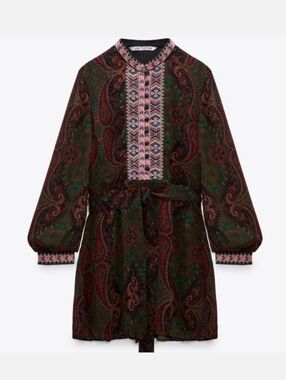 ZARA Jacquard Ribbon Flowy Mini Dress